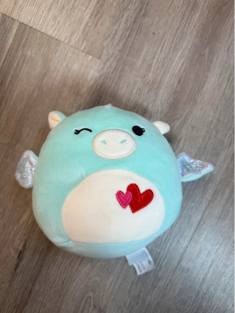 Original Squishmallows Plush Winking Blue Green Dragon with Hearts